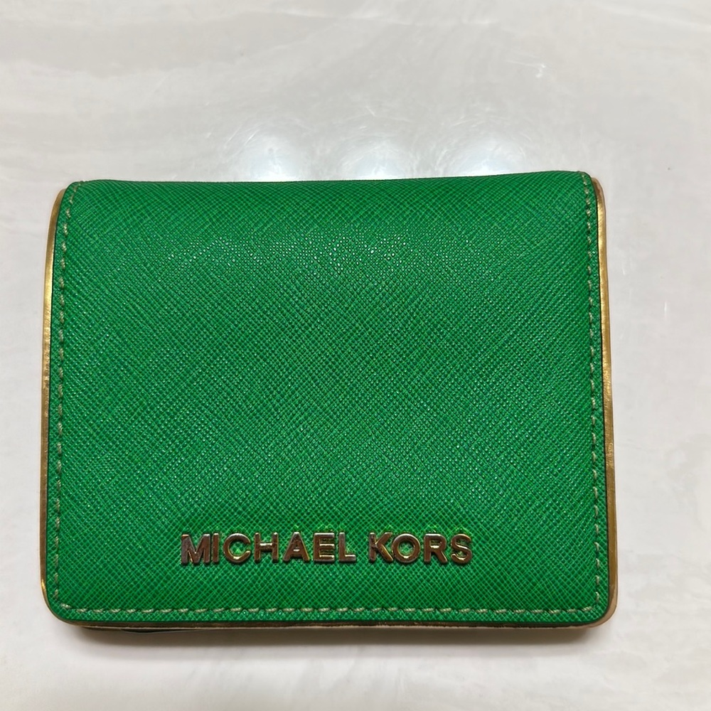 Michael Kors Green Saffiano Leather Wallet with Gold Logo